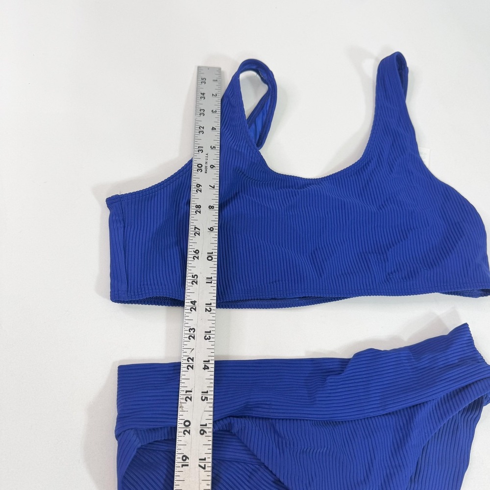 Frankies Bikinis Swimsuit Womens Large Blue Ribbed Bralette Bikini Two Piece - Picture 2 of 13